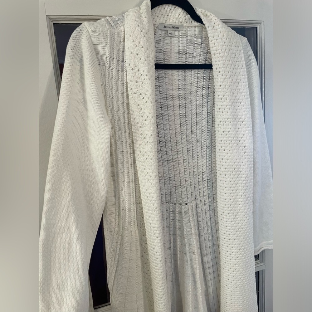 🎉2/$10 Studio Works White Cardigan Large - Picture 3 of 6